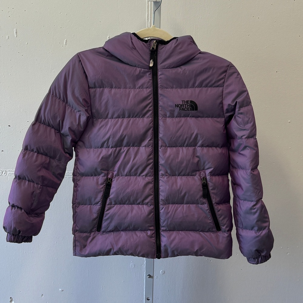 The North Face Girls Reversible Perrito Jacket Purple Black NF0A5IYR Med 10/12